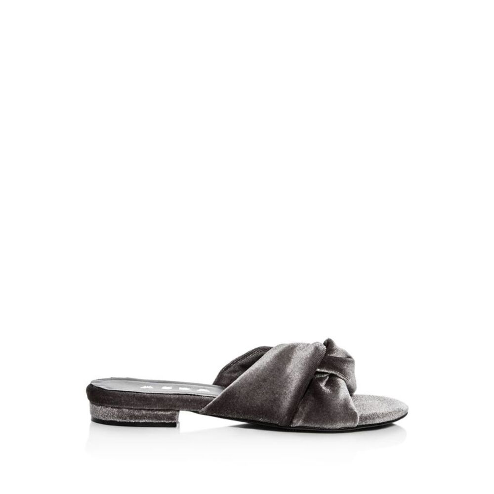 ASKA Womens Gray Emily Round Toe Block Heel Slip On Leather Slide Sandals 39